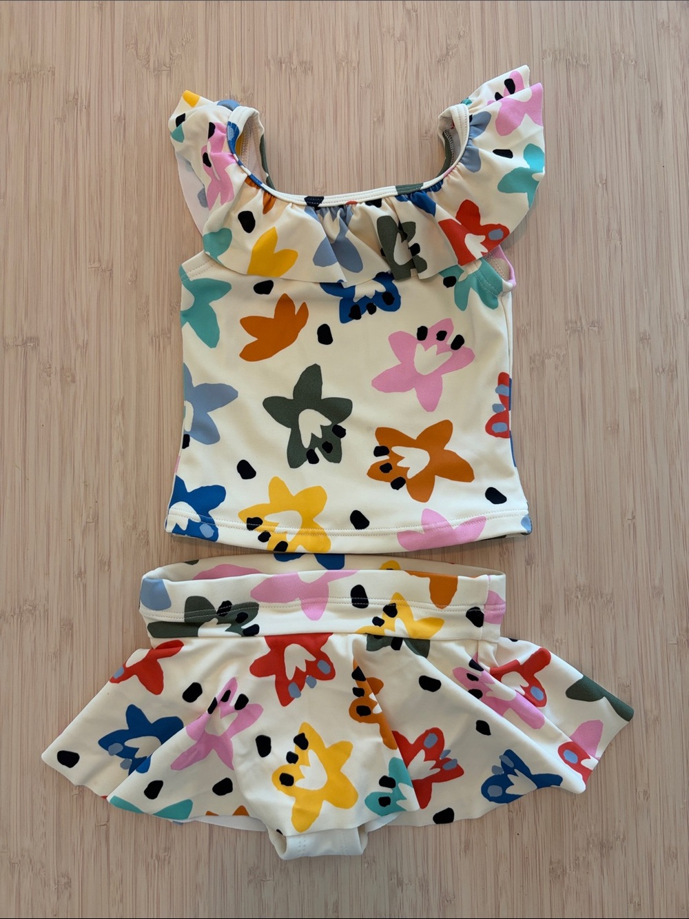 Hanna Andersson Cream Floral Ruffle Tankini with Multicolor Flowers